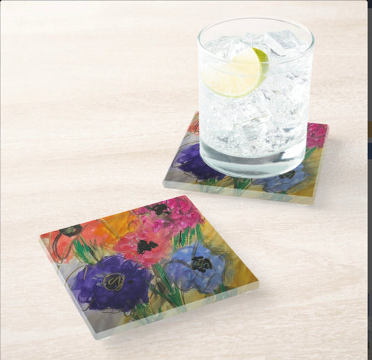 Floral Watercolor Glass Coaster