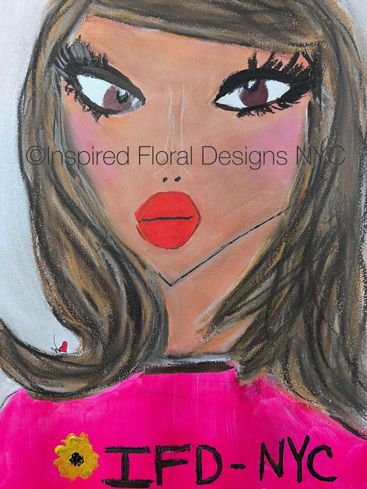 Artistic illustration of a woman's face with 'Inspired Floral Designs NYC' text by whitney inspired floral designs nyc llc copyright