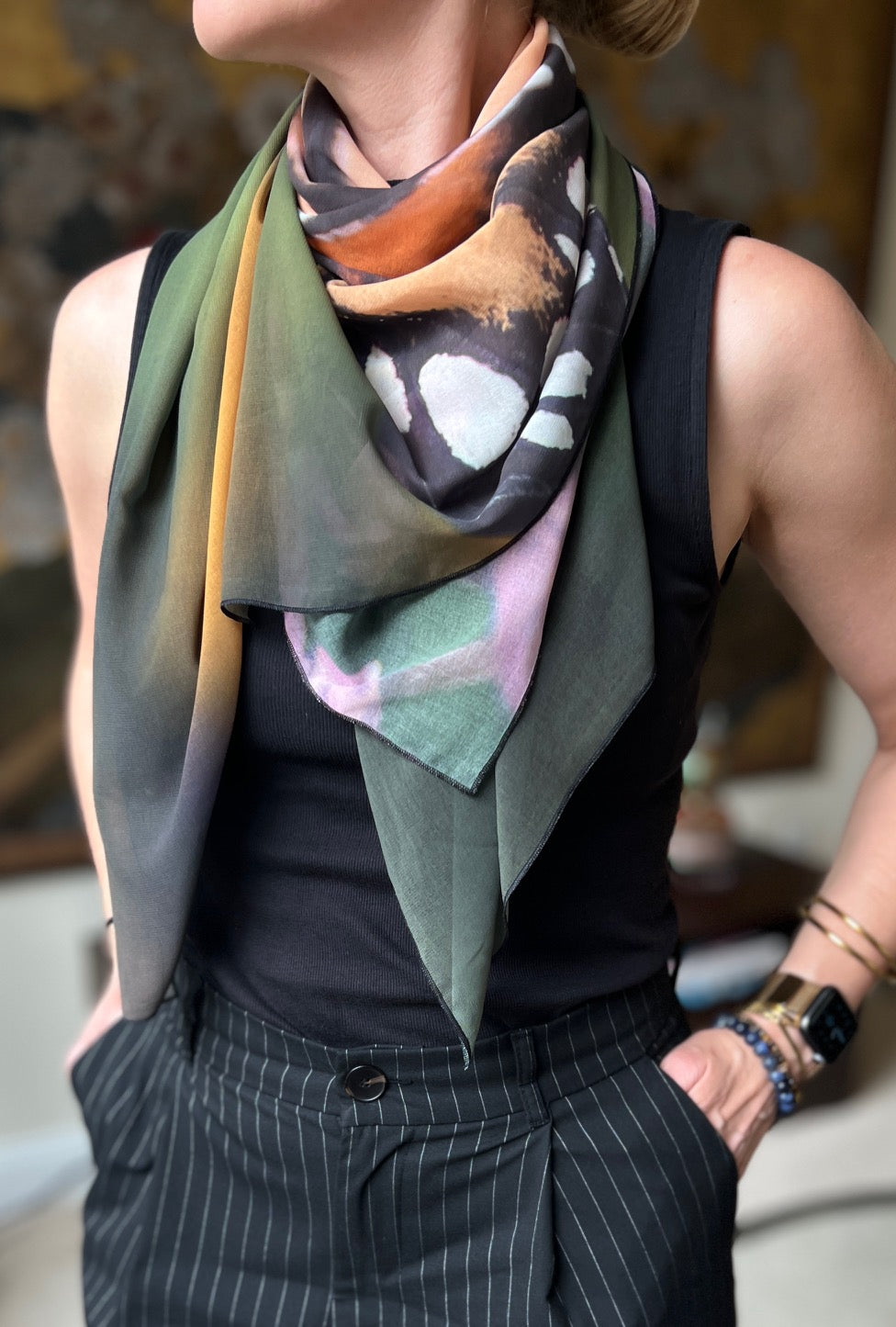 Our newest exquisite scarf of our 'Butterfly' collection is entitled Ruach (pronounced roo-akh) is the Hebrew word for spirit, breath, or wind. What better to describe a butterfly? vegan georgette scarf, silk alternative, butterfly scarf, fashion, slow fashion movement, ethically made