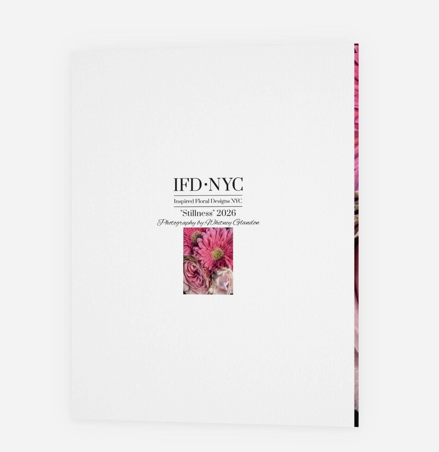 IFD NYC floral design catalog on a white background back of greeting card