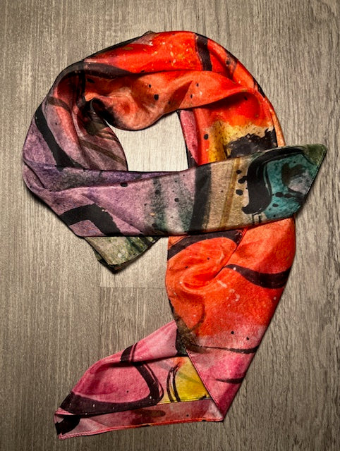 pure habotai silk, coloful, unique watercolor flower scarf