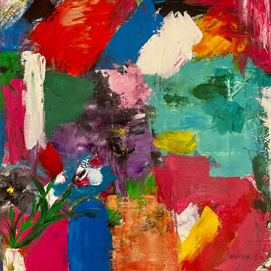 Abstract painting with vibrant colors and brush strokes by whitney at inspired floral designs nyc the edit floral art in silk floral silk scarf