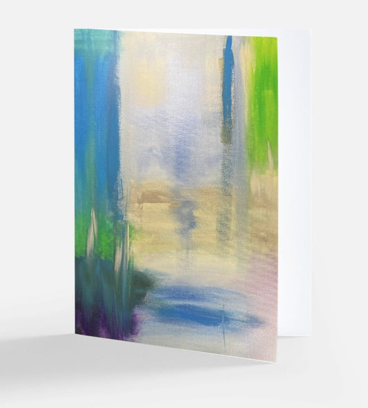 Abstract art print inspired floral designs nyc llc with blue, green, and yellow colors on a white background copyright