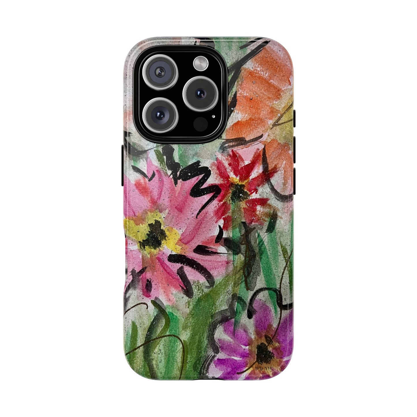 Phone case with colorful floral design on a white background by Inspired Floral Designs NYC