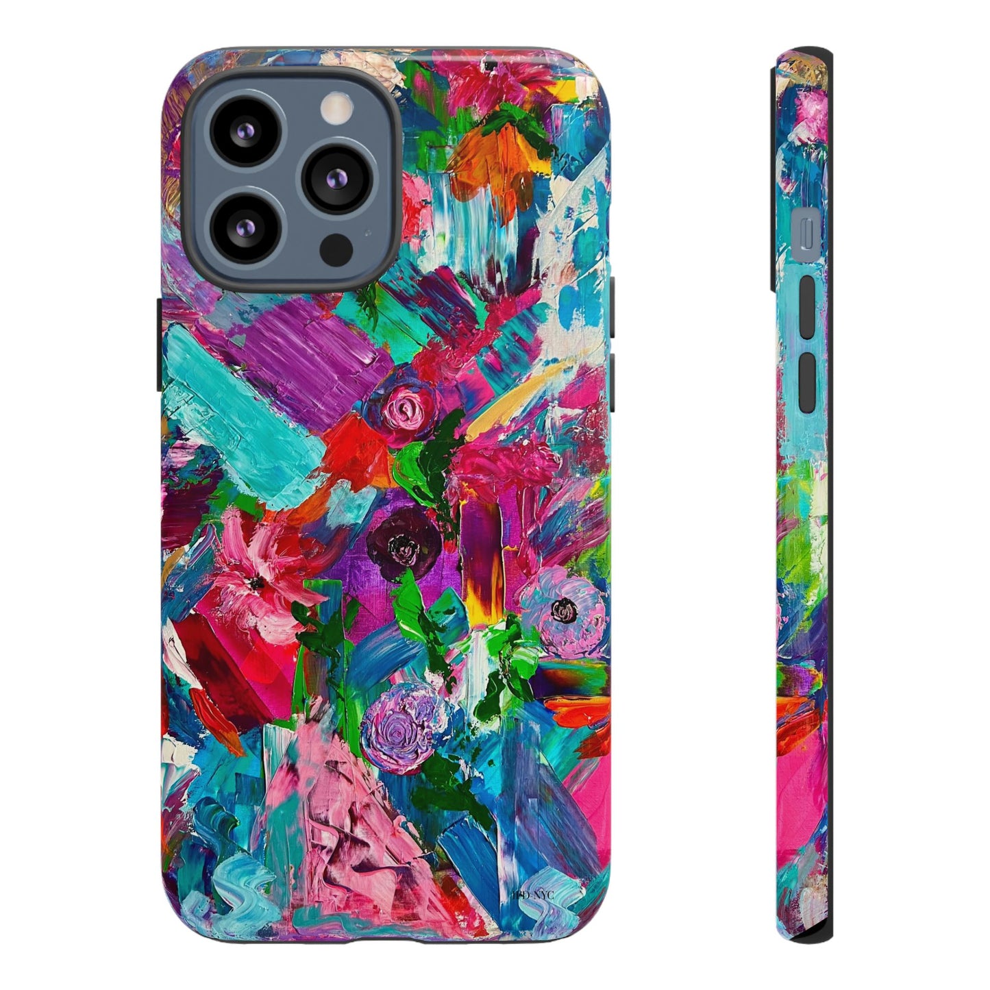 Colorful abstract phone case with floral design on a white background by Inspired Floral Designs NYC