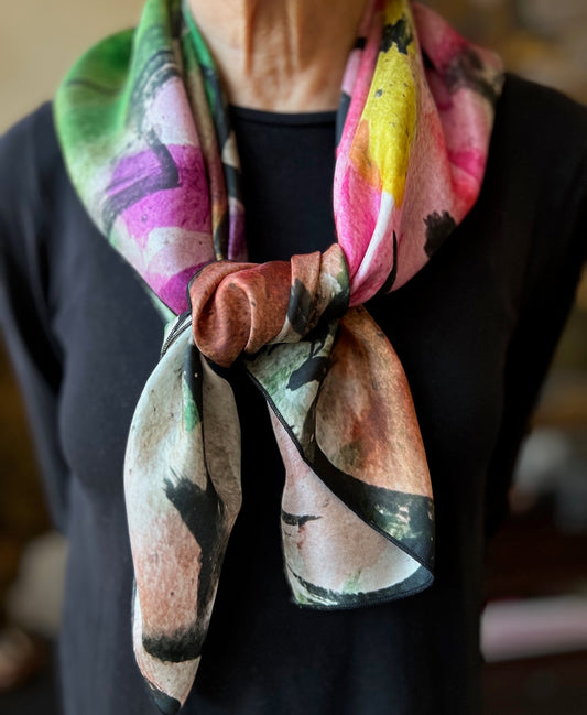 flower power, unique, floral scarf, watercolor, abstract flowers, peace scarf
