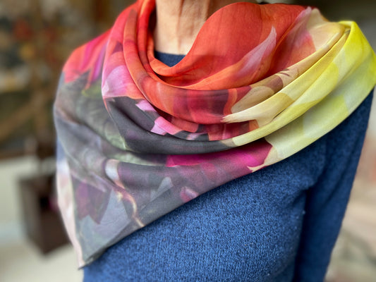 Royal silk chiffon flora scarf 