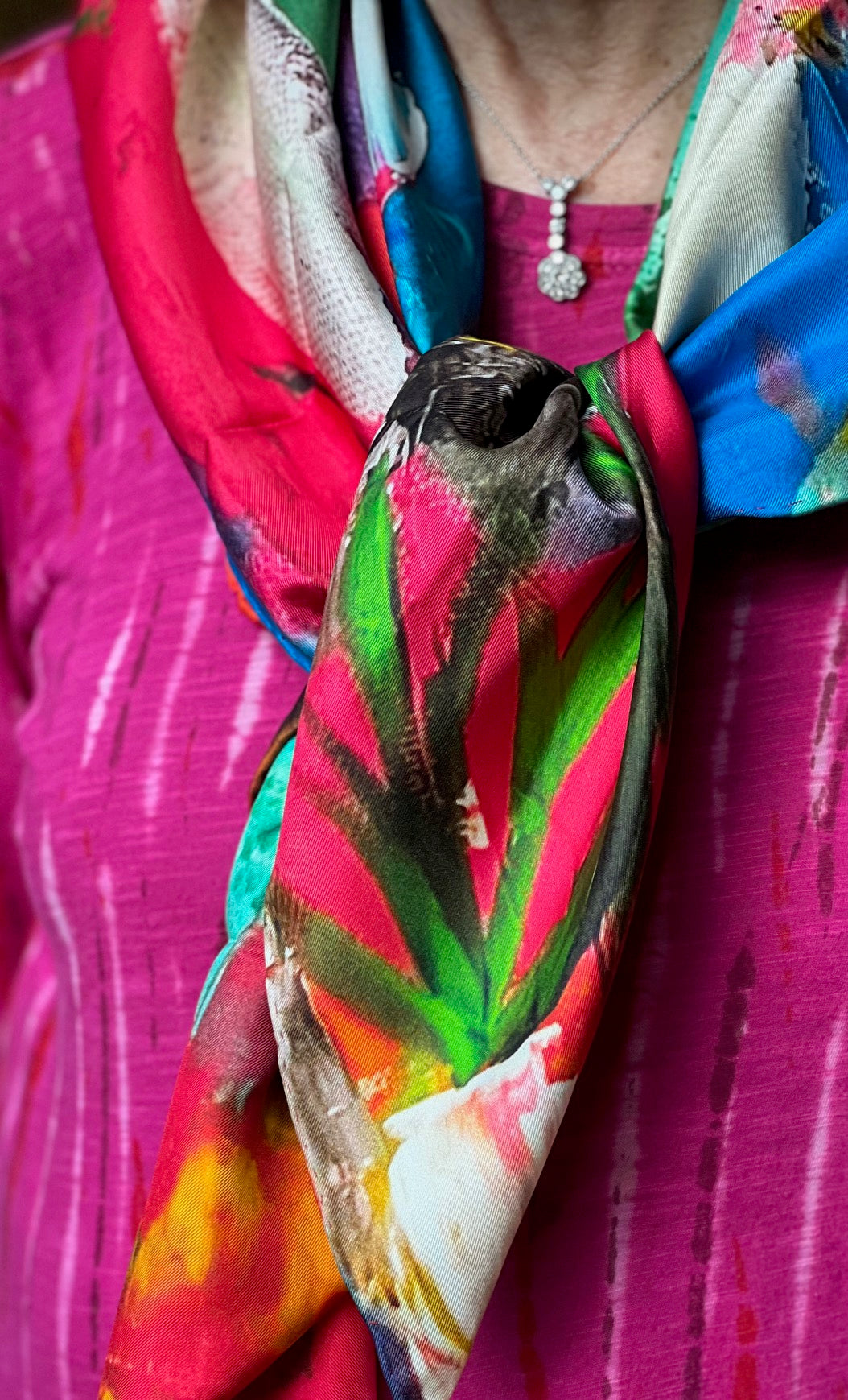 Colorful scarf with floral abstract painting by inspired floral designs nyc
