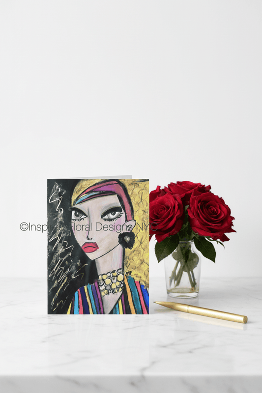 Artistic portrait of a woman with red roses on a marble surface by whitney inspired floral designs nyc llc copyright