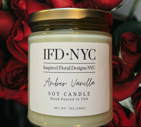 amber vanilla soy clean burning candle inspired floral designs nyc