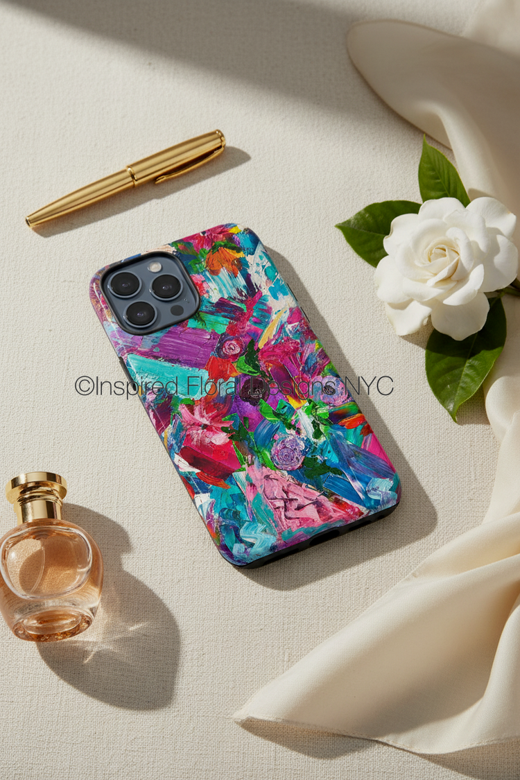 inspired floral designs nyc petals unleashed phone cover with perfume, rose and pen