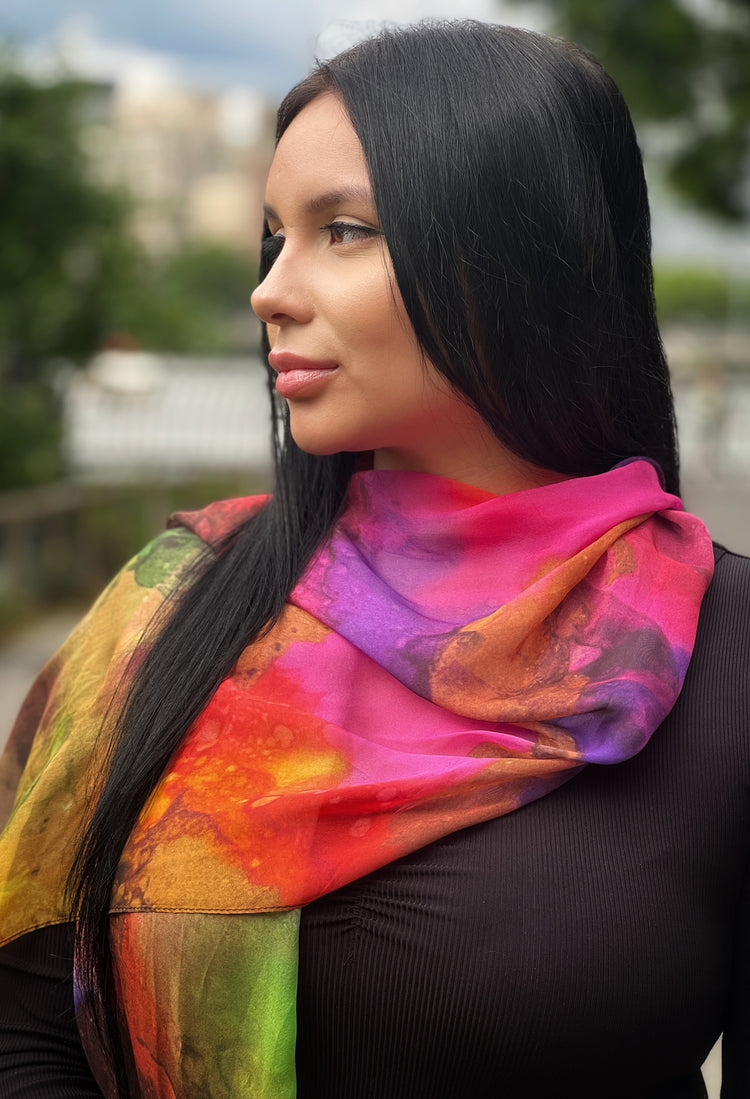 kaleidoscope diva in red floral scarf inspired floral designs nyc