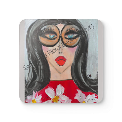 Odette Visages single coaster close-up showing full art detail by Whitney at Inspired Floral Designs NYC