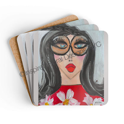Odette Visages coaster set of 4 stacked showing cork back by Inspired Floral Designs NYC