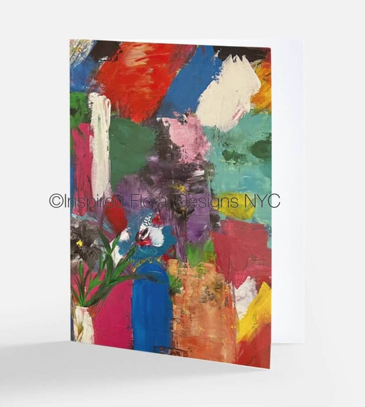 colorful abstract painting greeting card by whitney inspired floral designs nyc llc copyright fragmented blossoms 