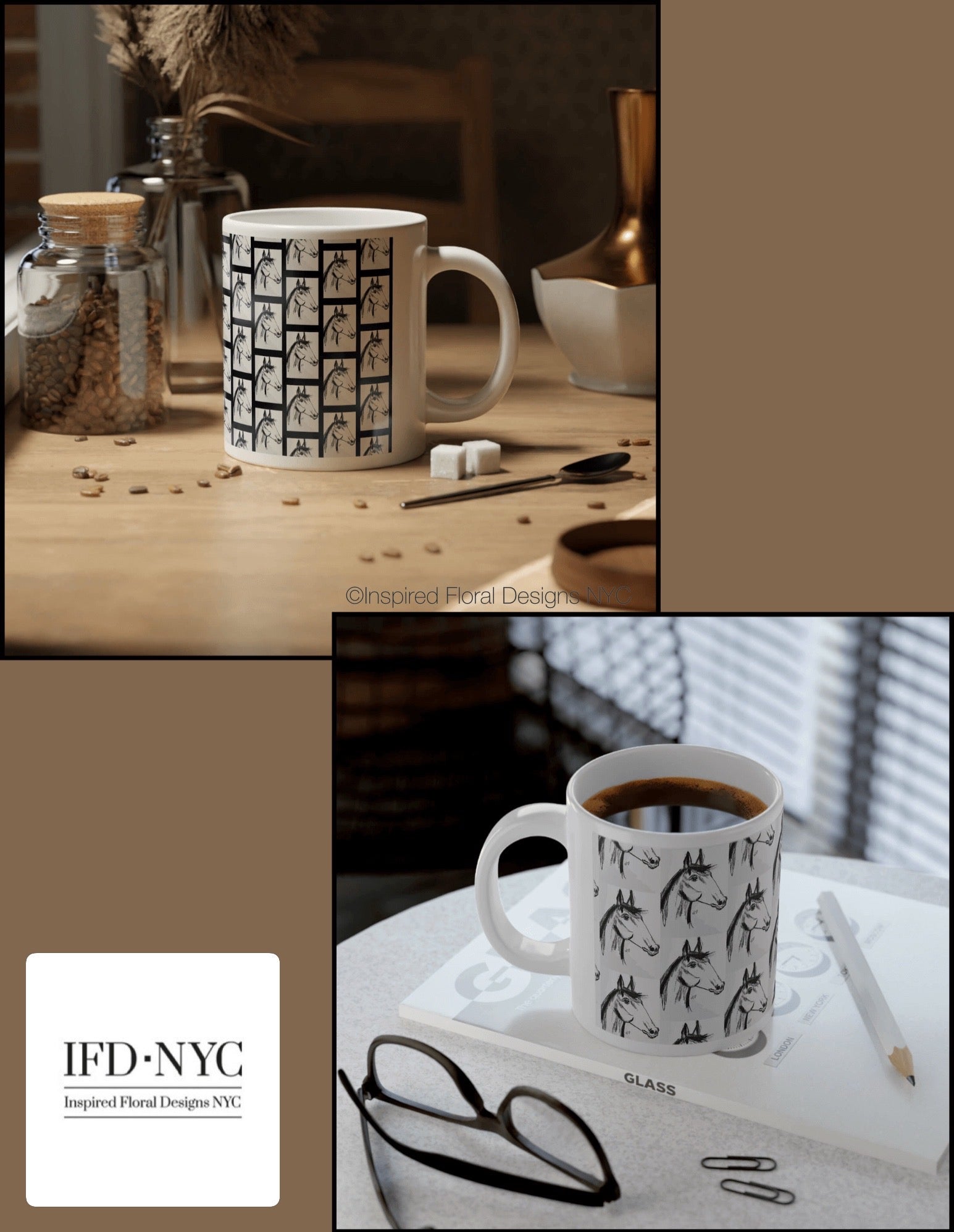 horse head sketch mugs by whitney at inspired floral designs nyc llc