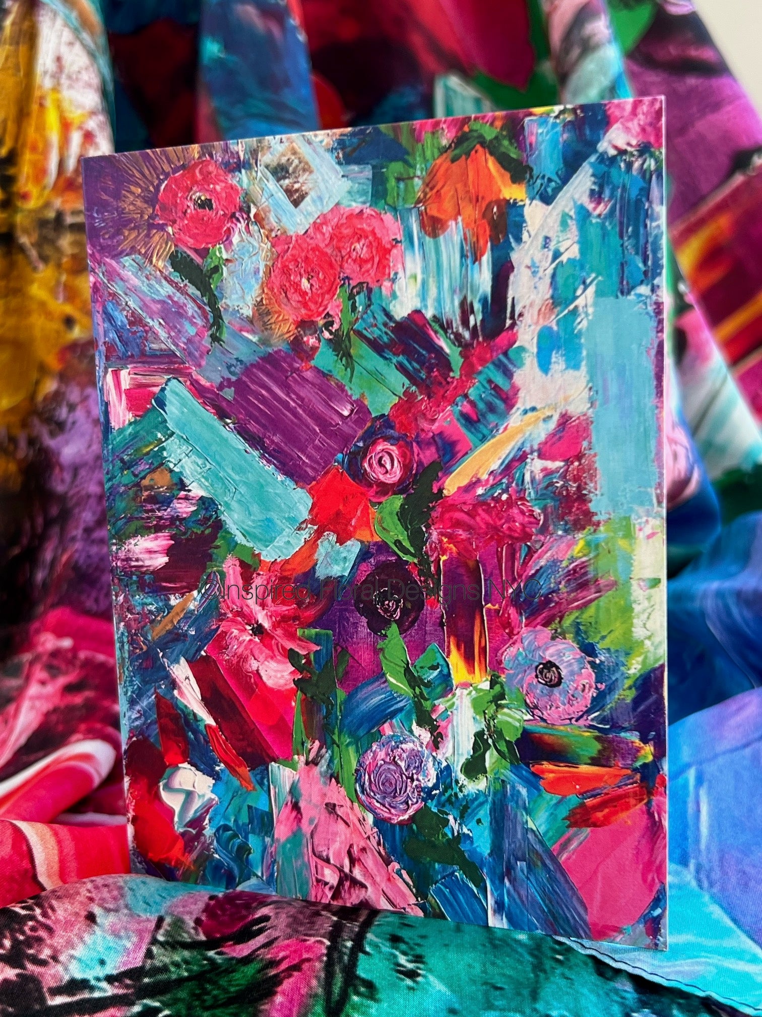 Colorful abstract painting petals unleashed by inspired floral designs nyc with vibrant flowers on a textured surface copyright