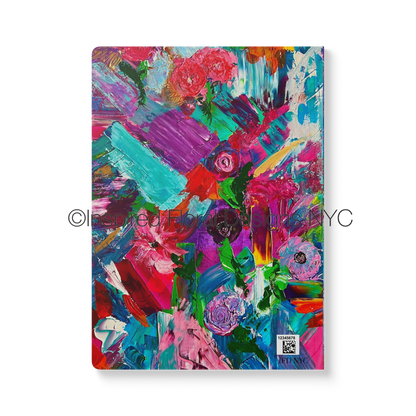 Colorful abstract notebook cover with floral elements on a white background by inspired floral designs nyc
