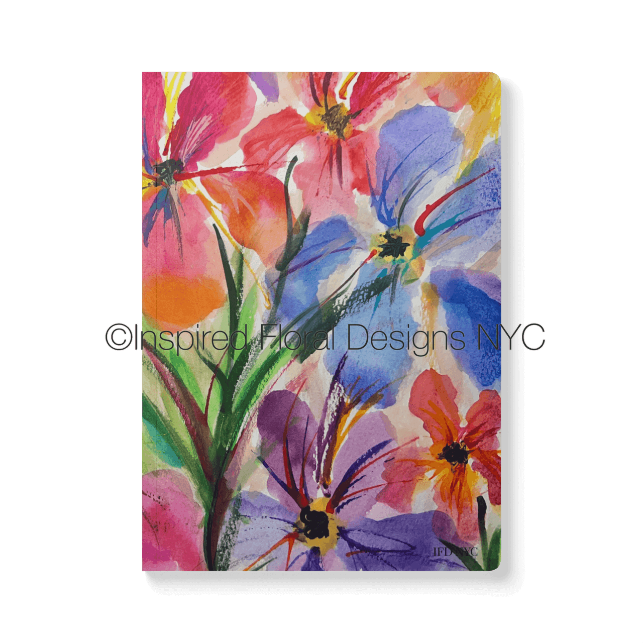 Colorful floral design on a black background with 'Inspired Floral Designs NYC' text.