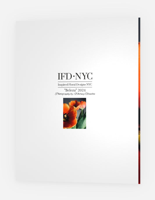 IFD NYC branding with a floral design on a white background back of greeting card photographed by Whitney 