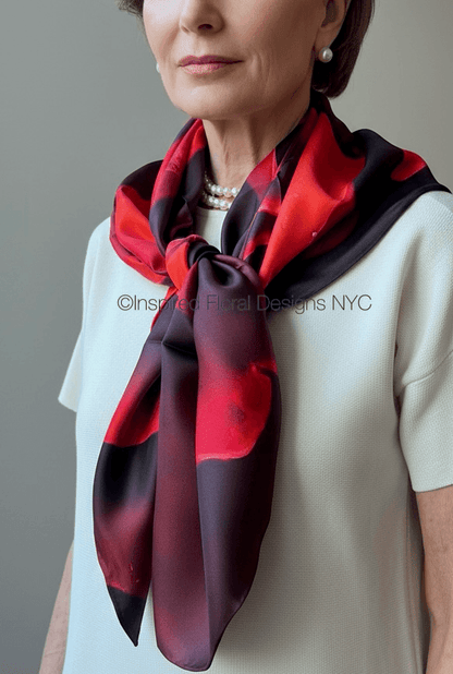 'Alone Rose' Blooming Wild Silk Twill Scarf