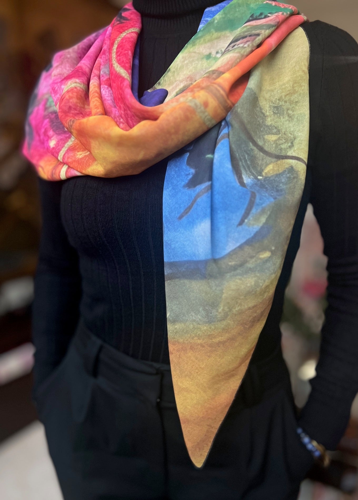 beautiful vegan georgette or silk floral scarf, watercolor painting petal talk in flower power collection