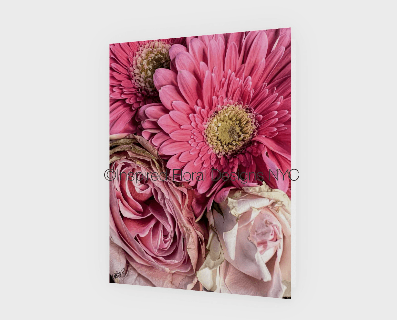 Close-up of pink flowers greeting card by Inspired Floral Designs NYC LLC 