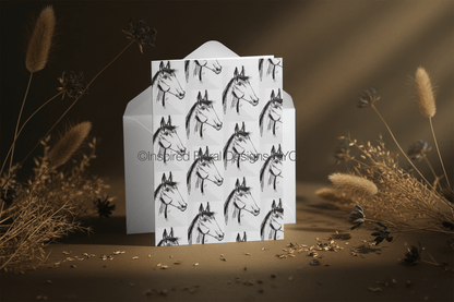 Card with horse pattern by whitney inspired floral designs nyc llc on a dark background with dried plants copyright
