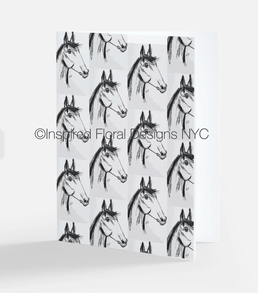 greeting card with black and white horse pattern on a white background by whitney at inspired floral designs nyc llc
