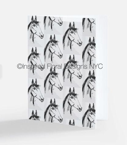 greeting card with black and white horse pattern on a white background by whitney at inspired floral designs nyc llc