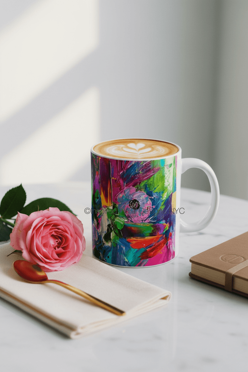petals unleashed coffee cup with a rose and spoon inspired floral designs nyc llc copyright 