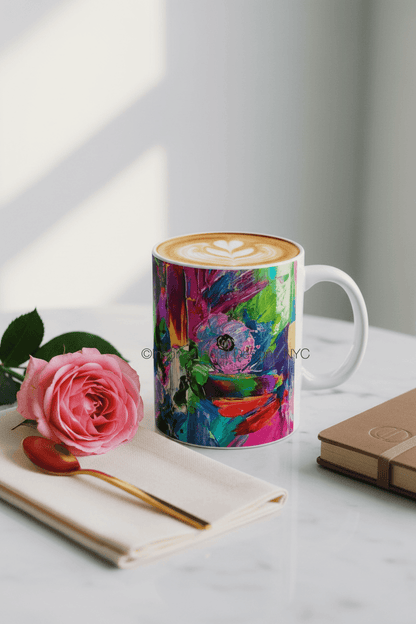 petals unleashed coffee cup with a rose and spoon inspired floral designs nyc llc copyright 