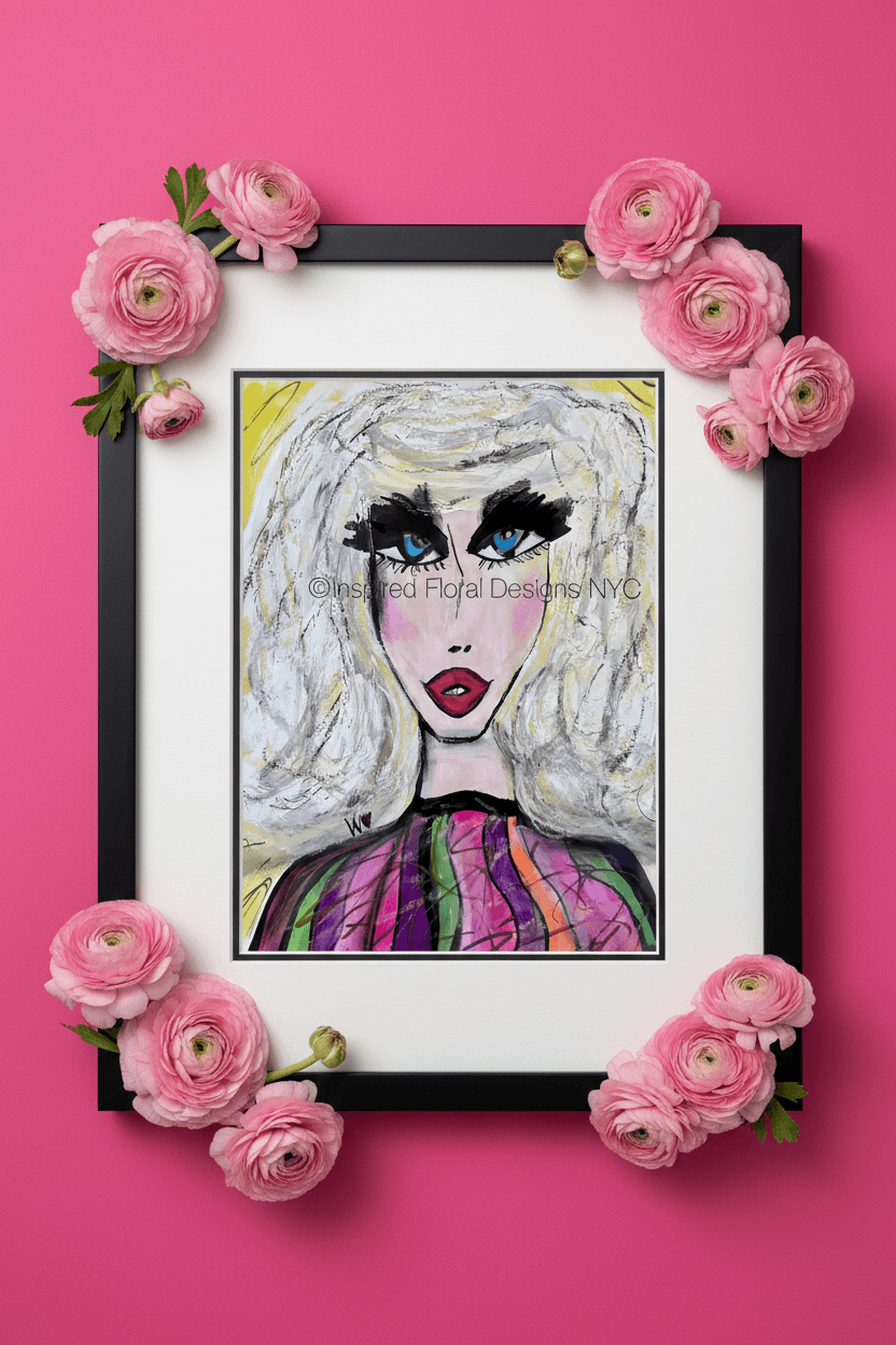 visages faces by whitney at inspired floral designs nyc copyright framed on a pink background with pink flowers