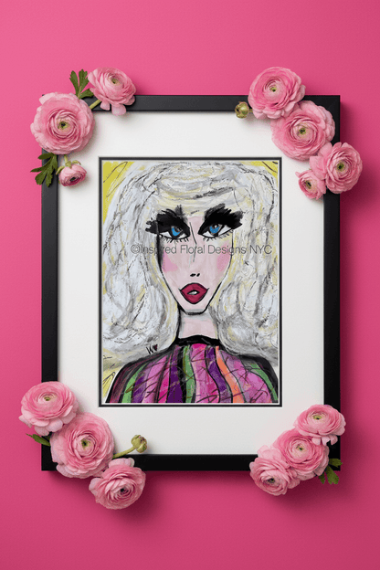 visages faces by whitney at inspired floral designs nyc copyright framed on a pink background with pink flowers