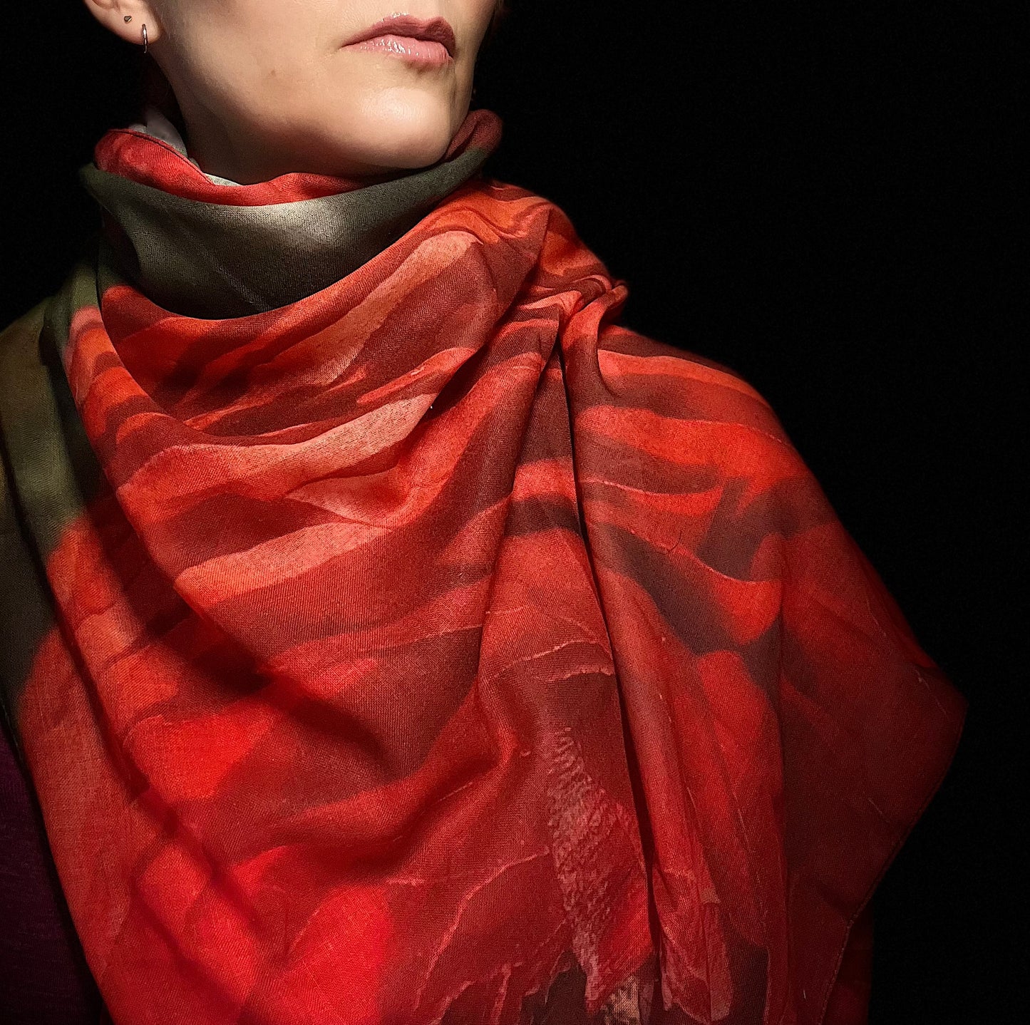 vegan georgette silk alternative beautiful floral scarf, red scarf, ethically made, made to order, sustainable 